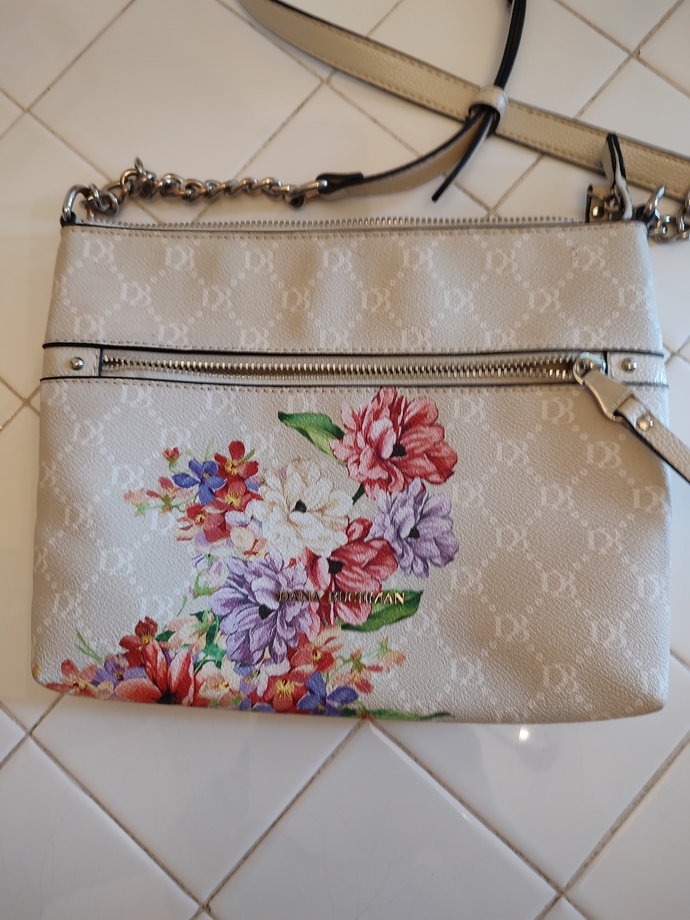 Dana Buchman Cream Floral Crossbody with Multicolor Bouquet